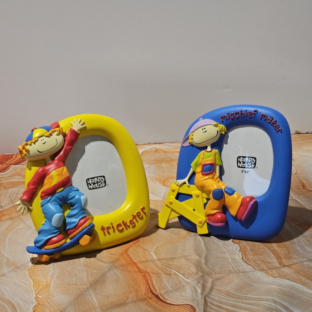Vintage Happy House Picture Frames Mischief Maker Trickster Set of 2